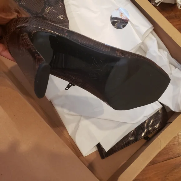 Zara faux leather animal print knee high boots size 10 eu 41 new with tag brown - Picture 4 of 7